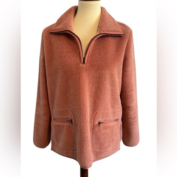 Madewell Sweaters - Madewell Dusty Pink Sherpa Pullover Quarter Zip Pullover Zip Pockets Size Small